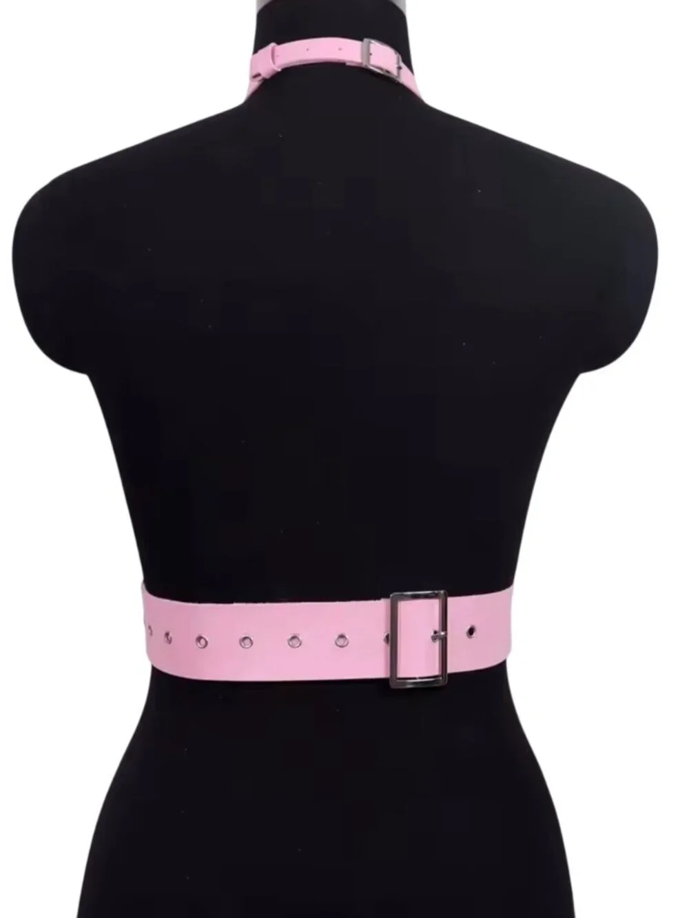 Women Edgy Pink Faux Leather Harness Belt